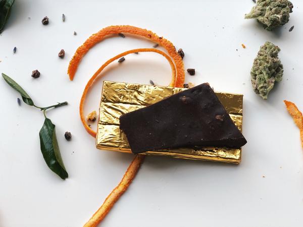 cannabis infused chocolate bar to use in chocolate mandarin Old Fashioned cocktail