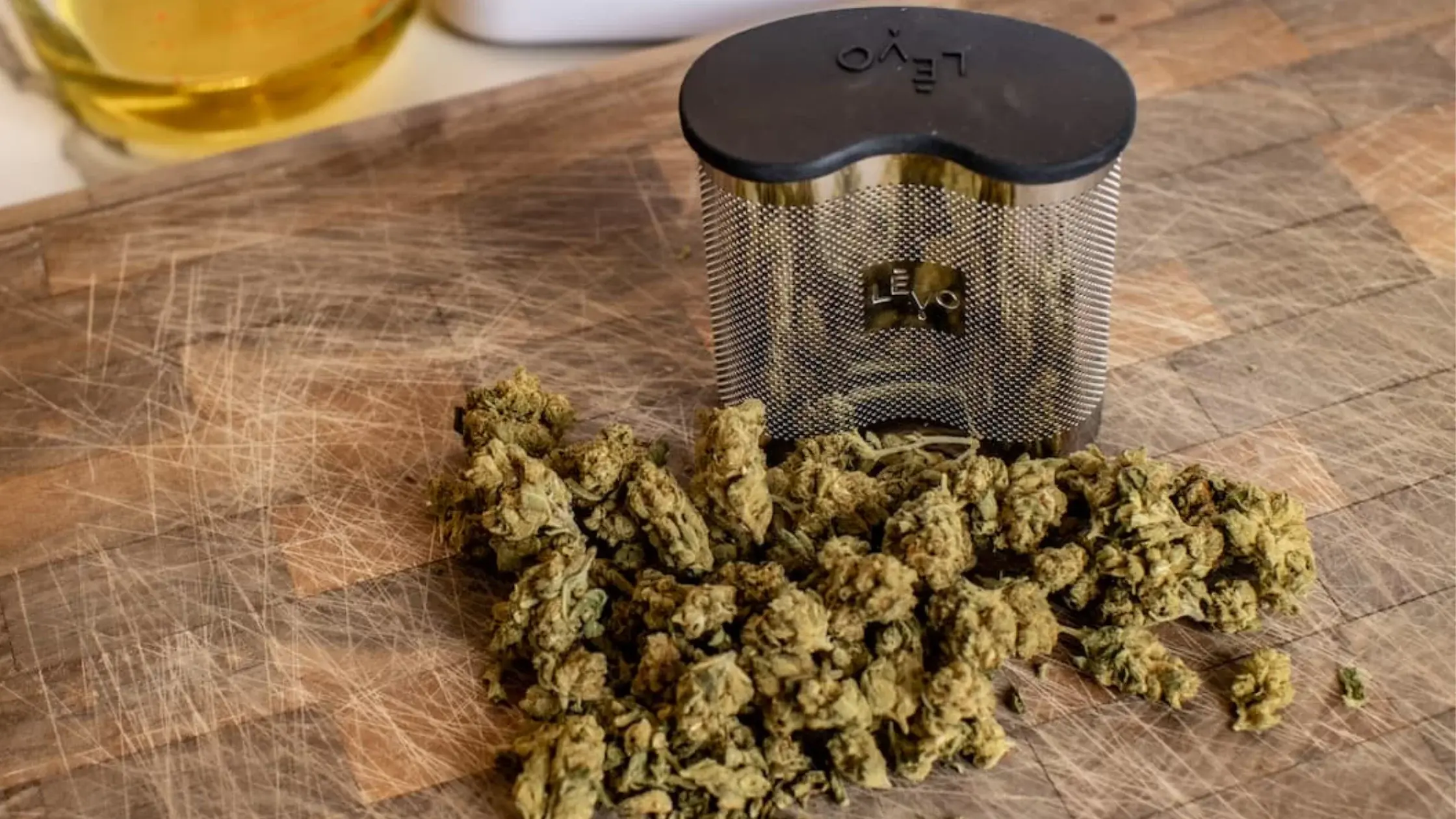 cannabis bud next to a levo product