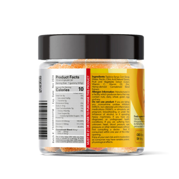 Infused by LEVO Be Well orange flavored gummies. Nutrition facts.
