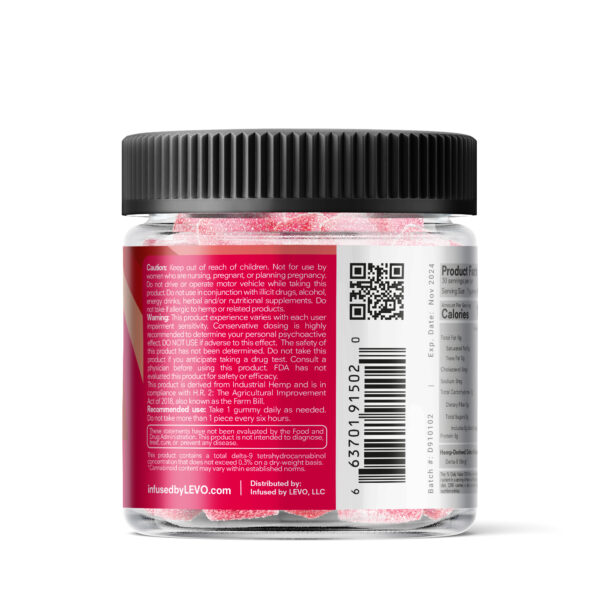 Infused by LEVO Berry Fun Gummies, back of bottle.