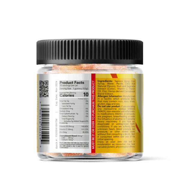 Infused by LEVO Be Well orange flavored gummies. Nutrition facts.