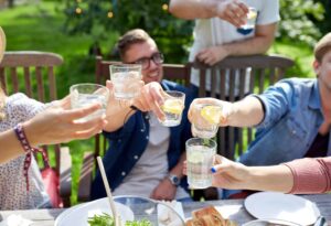 friends drinking water after edibles